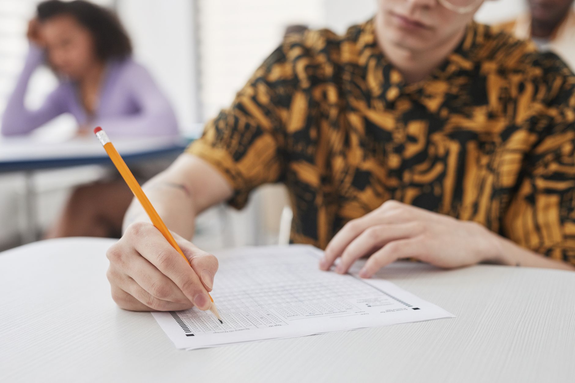 Nursing applicant working through a timed multiple-choice entrance exam section
