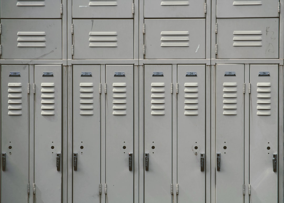 Rows of numbered lockers used to store personal items during the exam